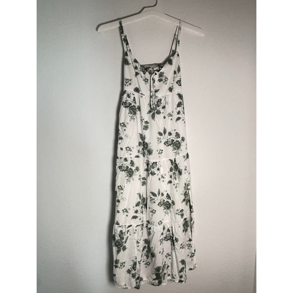 Hollister Floral Tiered Midi Dress White Green Cutout Back‎ XS